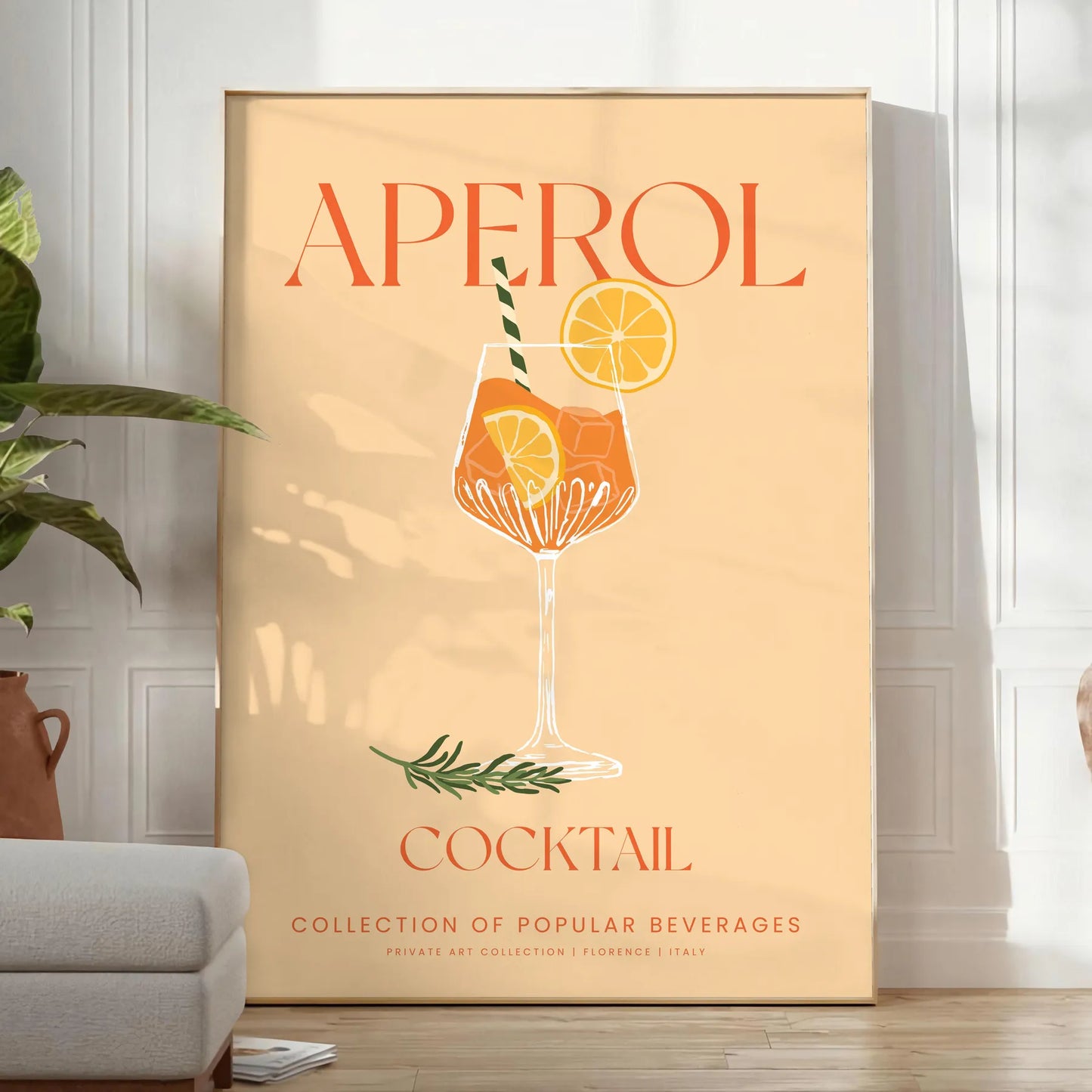 space vibrant Aperol cocktail poster stunning blend orange gray hues eye wall art perfect gift enthusiast unframed formats decor needs