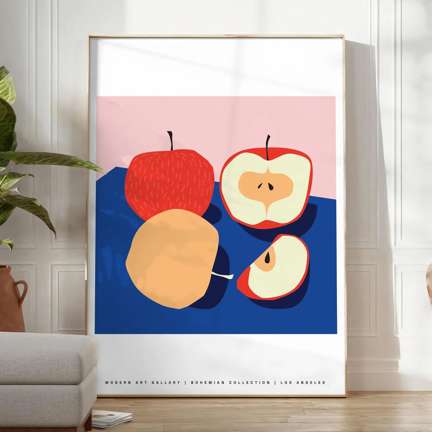 space vibrant apple fruit art poster rich oranges blues striking visual impact wall unique gift artwork room refreshing design unframed options