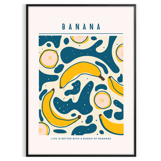 culinary space stylish Banana Kitchen Art Poster striking blend gray orange hues pop color charm artwork ideal gift food enthusiasts available A4 cm A0