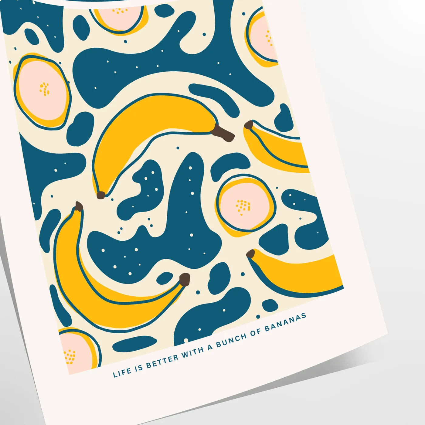 culinary space stylish Banana Kitchen Art Poster striking blend gray orange hues pop color charm artwork ideal gift food enthusiasts available A4 cm A0