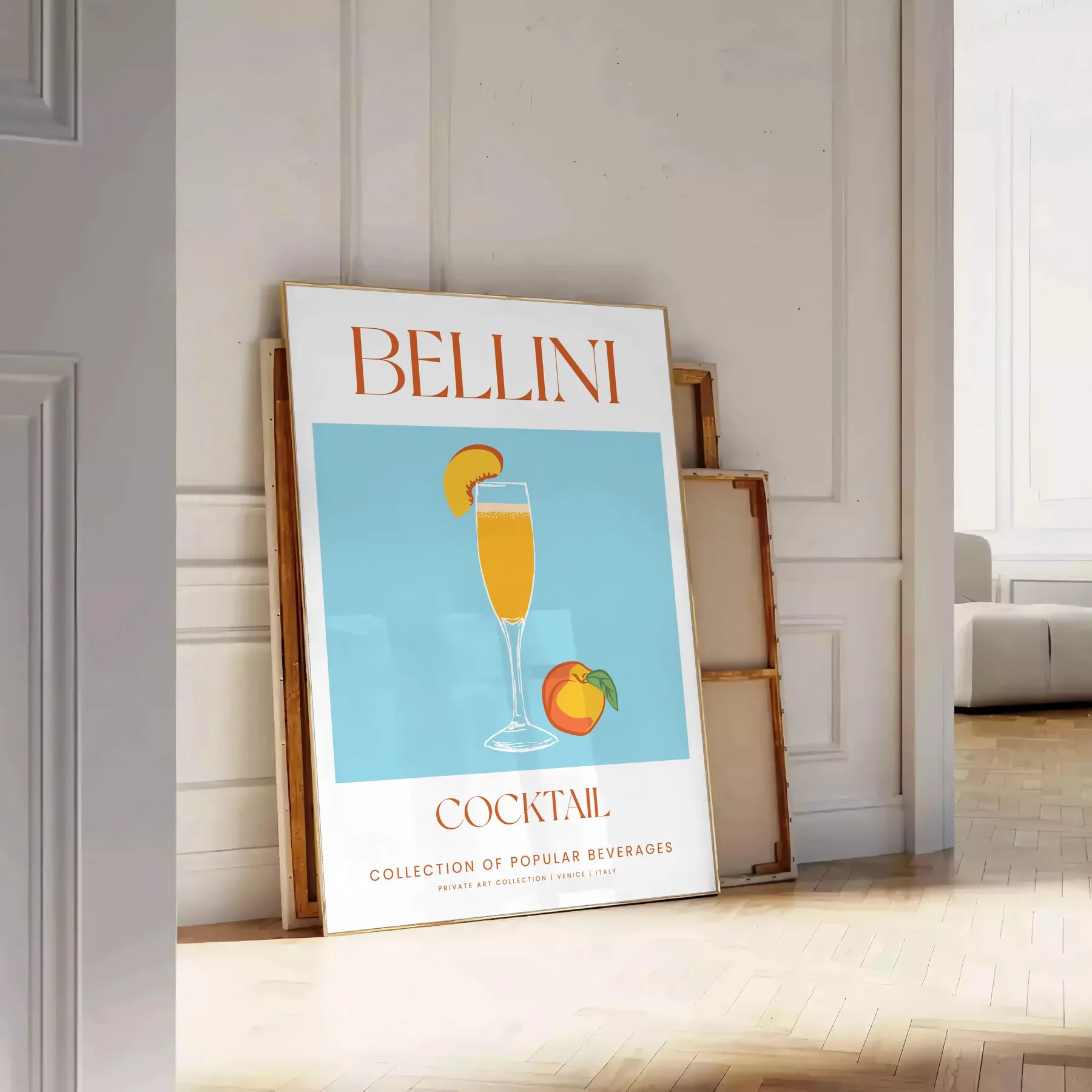 space vibrant Bellini cocktail poster green orange hues stunning wall art perfect enthusiasts unique gift idea print splash color creativity room