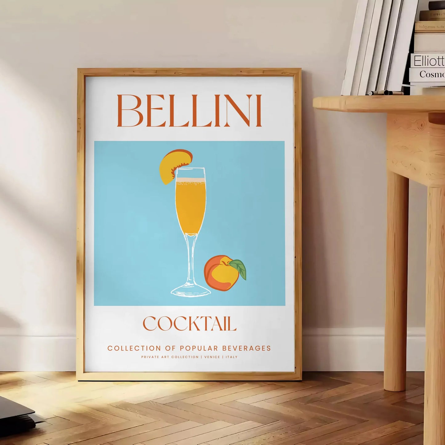 space vibrant Bellini cocktail poster green orange hues stunning wall art perfect enthusiasts unique gift idea print splash color creativity room
