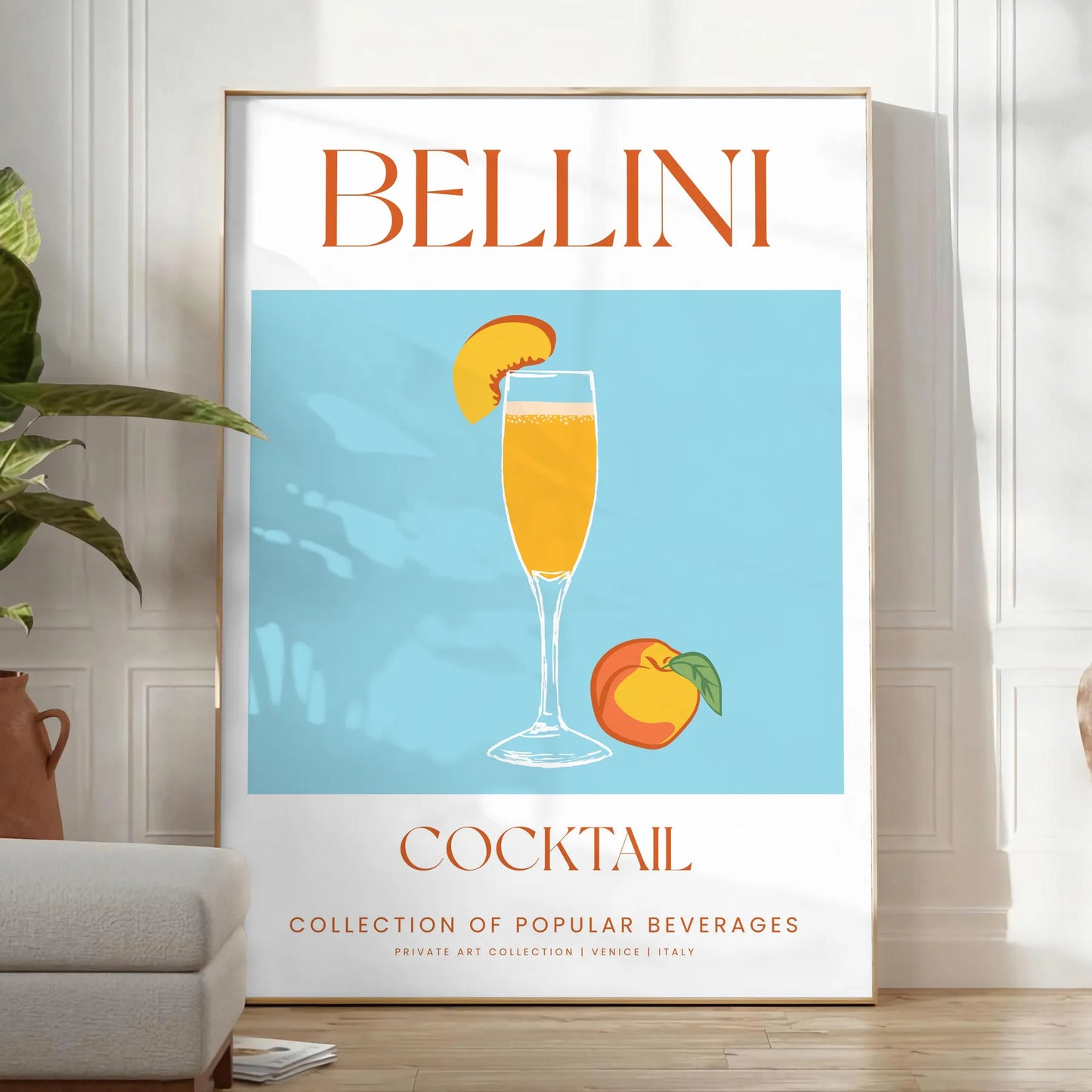 space vibrant Bellini cocktail poster green orange hues stunning wall art perfect enthusiasts unique gift idea print splash color creativity room