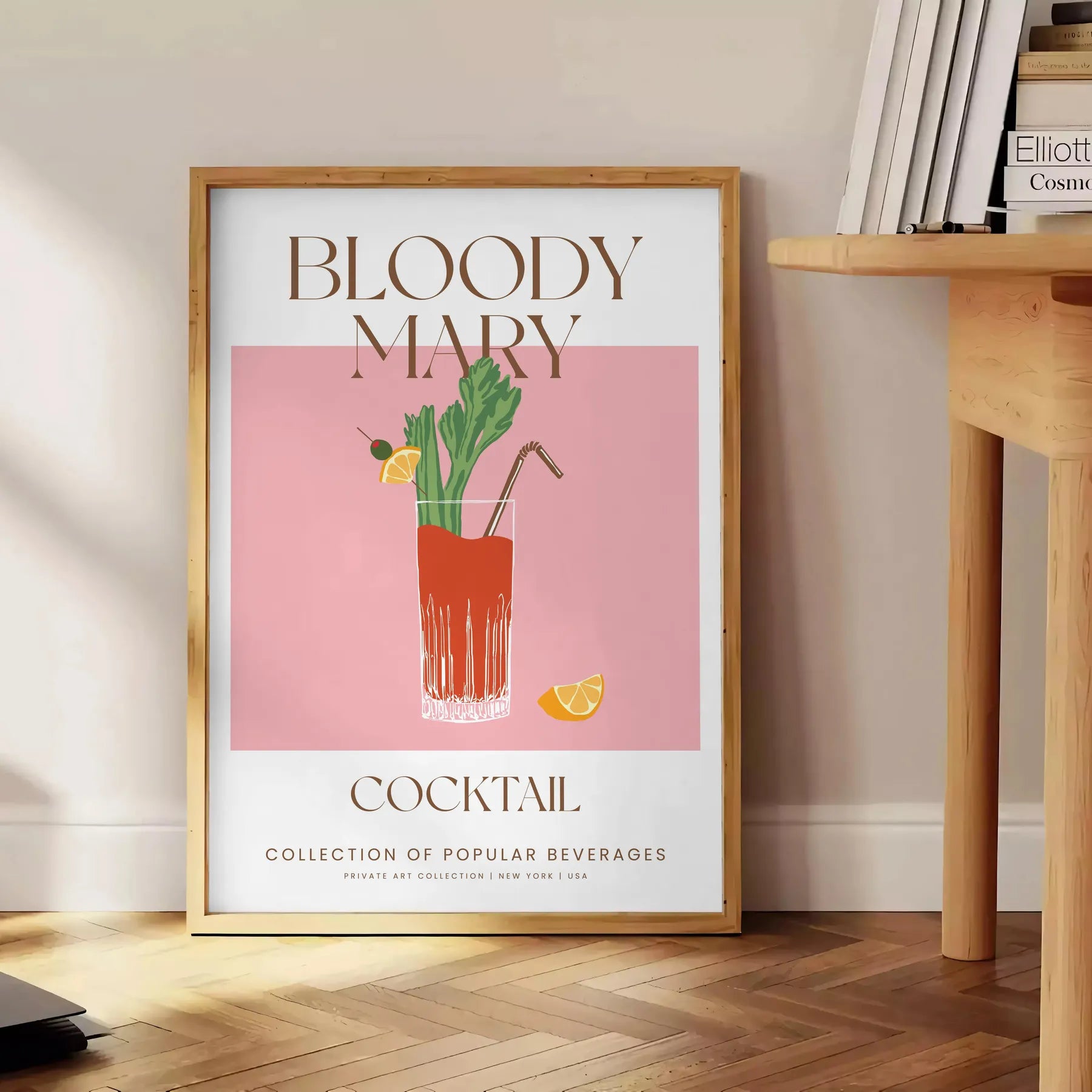 space vibrant Bloody Mary cocktail art poster green orange hues stunning wall perfect gift lovers home decorators sizes A4 cm A0