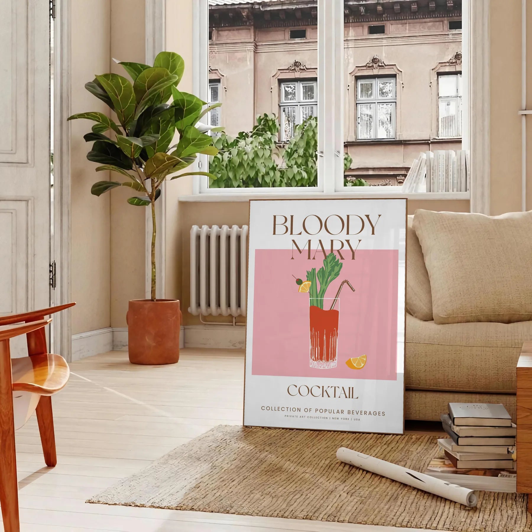 space vibrant Bloody Mary cocktail art poster green orange hues stunning wall perfect gift lovers home decorators sizes A4 cm A0