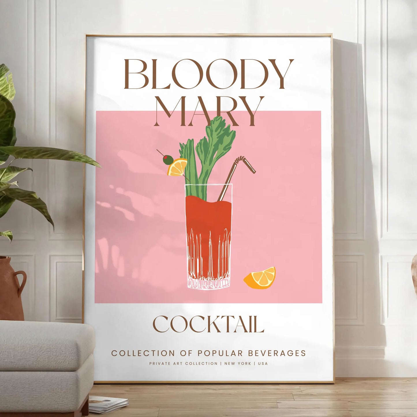 space vibrant Bloody Mary cocktail art poster green orange hues stunning wall perfect gift lovers home decorators sizes A4 cm A0