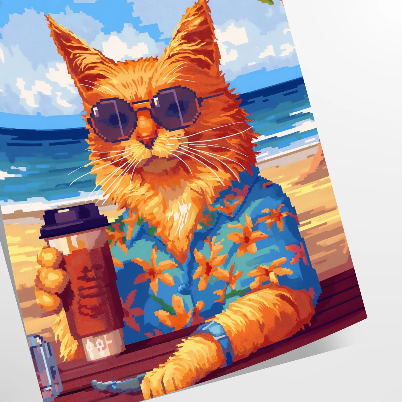 space captivating Cat Cocktail Wildlife Art Poster vibrant interplay green blue hues stunning wall perfect animal lovers enthusiasts sizes A4 A0 ideal gift decor addition