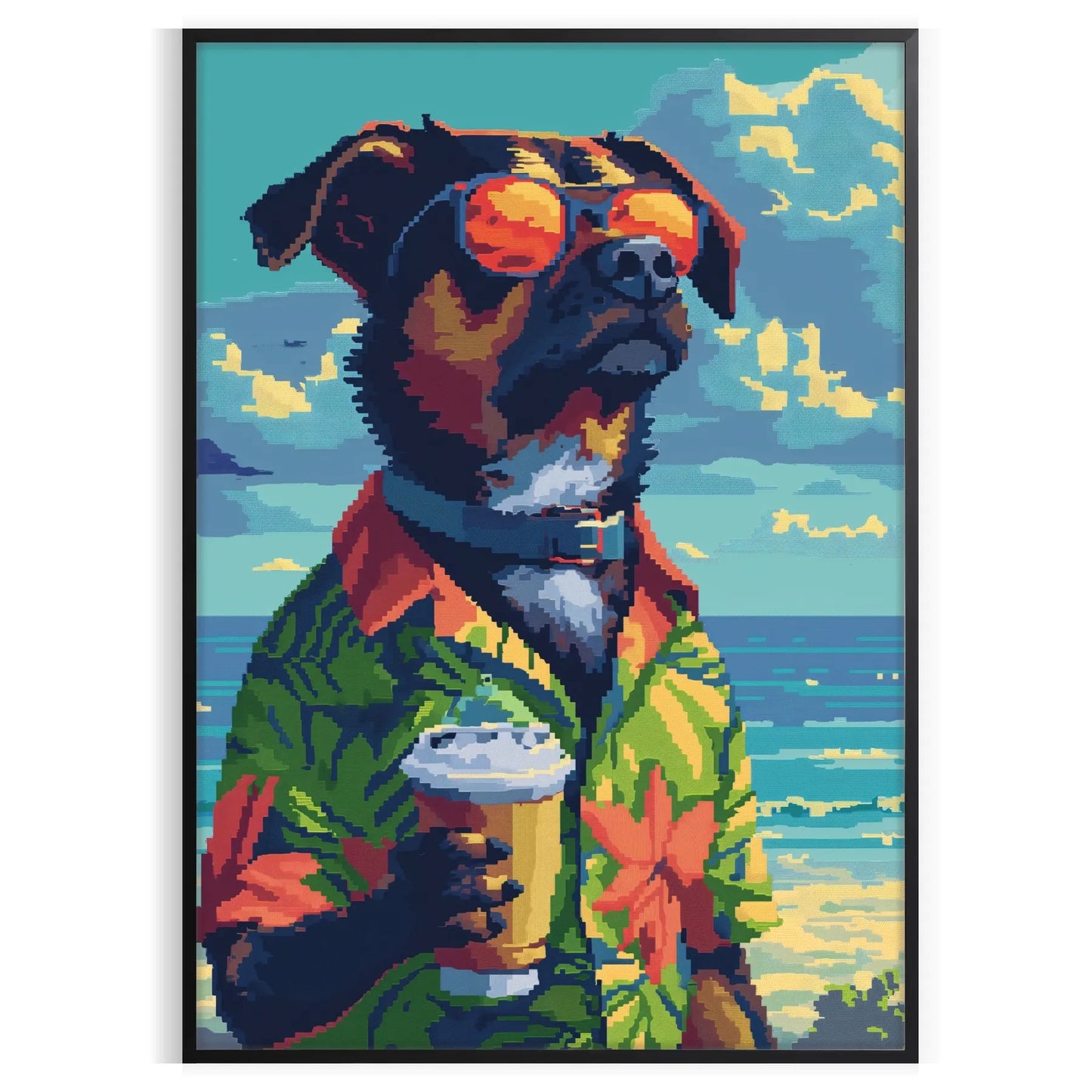 charming Dog Cocktail Poster vibrant green blue hues delightful wall art perfect animal lover unique touch space gift artwork available various sizes A4 cm A0