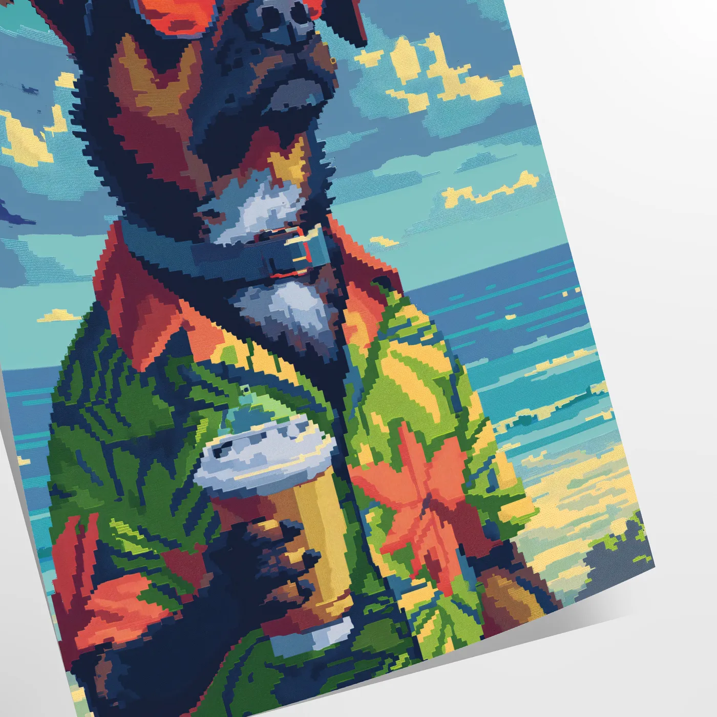 charming Dog Cocktail Poster vibrant green blue hues delightful wall art perfect animal lover unique touch space gift artwork available various sizes A4 cm A0